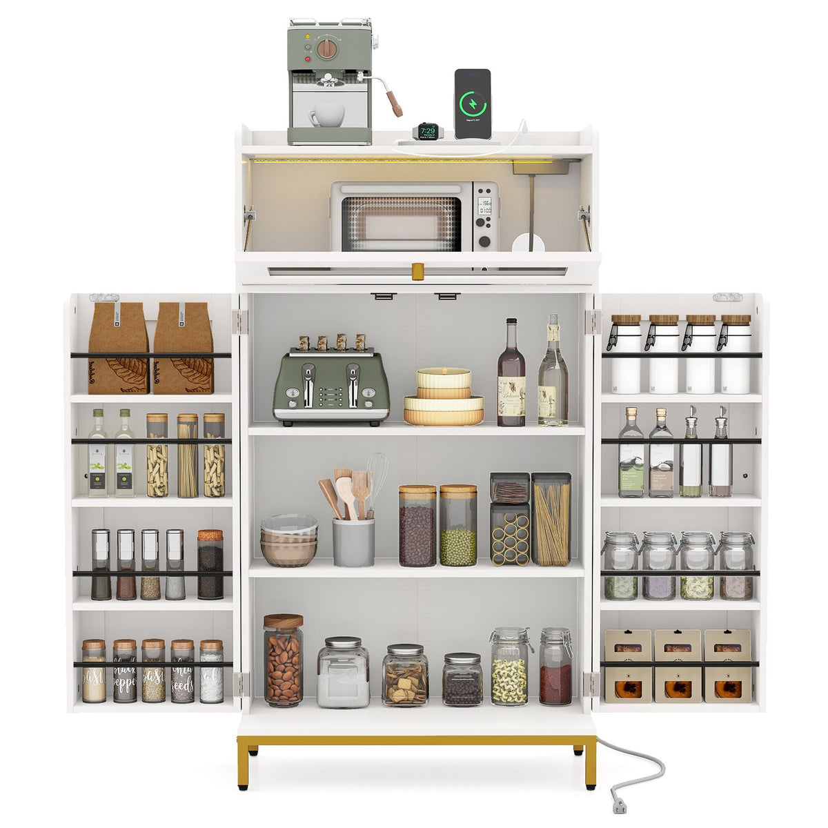 Kitchen Pantry Cabinet Freestanding Food Storage Cupboard-White view 4