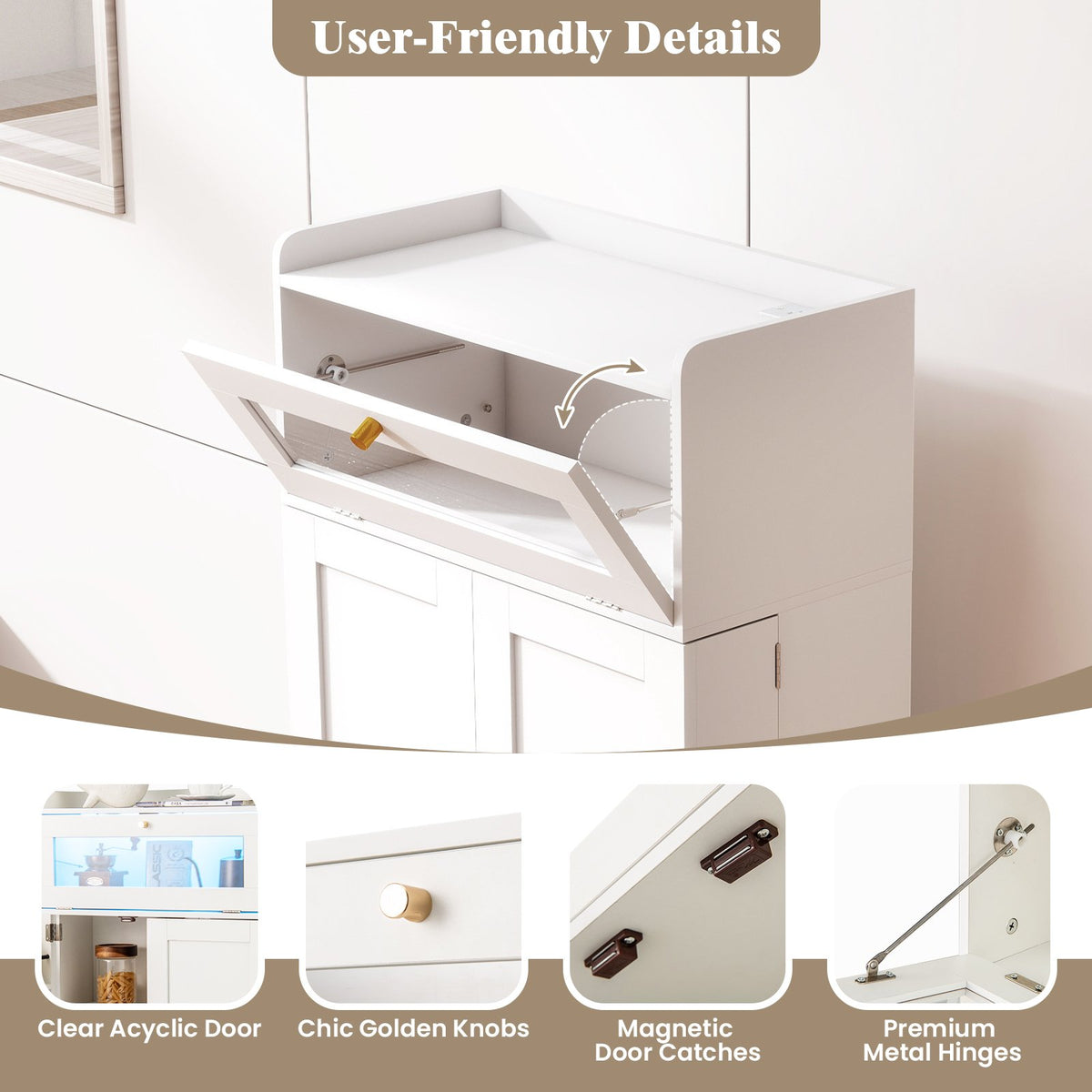 Kitchen Pantry Cabinet Freestanding Food Storage Cupboard-White view 9