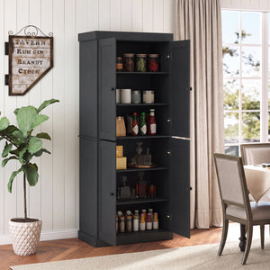 Kitchen Pantry Cabinet with 2 Adjustable Shelves and Anti-Tipping Kits for Living Room-Black view 2