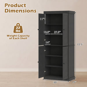 Kitchen Pantry Cabinet with 2 Adjustable Shelves and Anti-Tipping Kits for Living Room-Black view 5