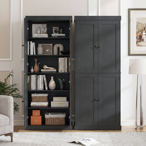 Kitchen Pantry Cabinet with 2 Adjustable Shelves and Anti-Tipping Kits for Living Room-Black view 6