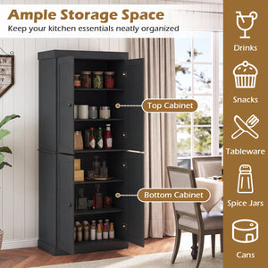 Kitchen Pantry Cabinet with 2 Adjustable Shelves and Anti-Tipping Kits for Living Room-Black view 7