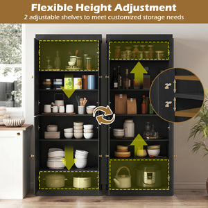 Kitchen Pantry Cabinet with 2 Adjustable Shelves and Anti-Tipping Kits for Living Room-Black view 8