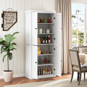 Kitchen Pantry Cabinet with 2 Adjustable Shelves and Anti-Tipping Kits for Living Room-White view 2