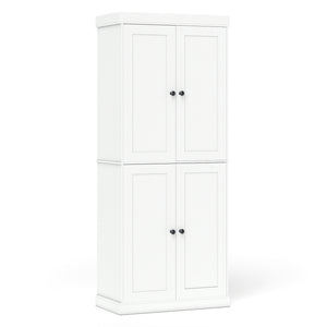 Kitchen Pantry Cabinet with 2 Adjustable Shelves and Anti-Tipping Kits for Living Room-White view 4
