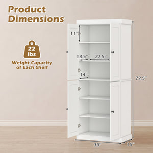 Kitchen Pantry Cabinet with 2 Adjustable Shelves and Anti-Tipping Kits for Living Room-White view 5