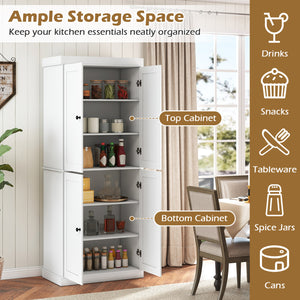 Kitchen Pantry Cabinet with 2 Adjustable Shelves and Anti-Tipping Kits for Living Room-White view 6