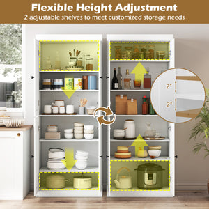 Kitchen Pantry Cabinet with 2 Adjustable Shelves and Anti-Tipping Kits for Living Room-White view 7