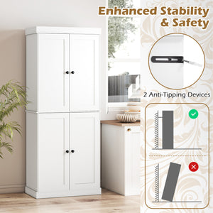 Kitchen Pantry Cabinet with 2 Adjustable Shelves and Anti-Tipping Kits for Living Room-White view 8
