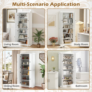 Kitchen Pantry Cabinet with 2 Adjustable Shelves and Anti-Tipping Kits for Living Room-White view 9