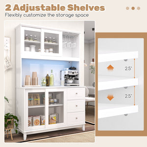 Kitchen Pantry Storage Cabinet Kitchen Hutch with LED lights and Power Outlet-White view 6