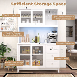 Kitchen Pantry Storage Cabinet Kitchen Hutch with LED lights and Power Outlet-White view 9