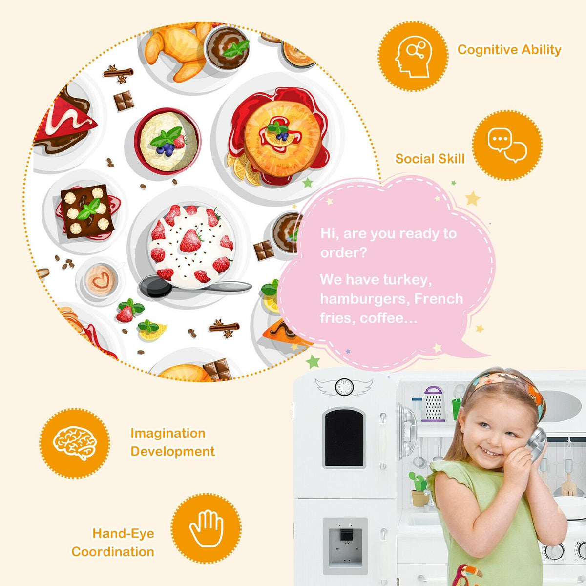 Kitchen Pretend Play Cookware Set Toys for Kids with Water Dispenser view 8