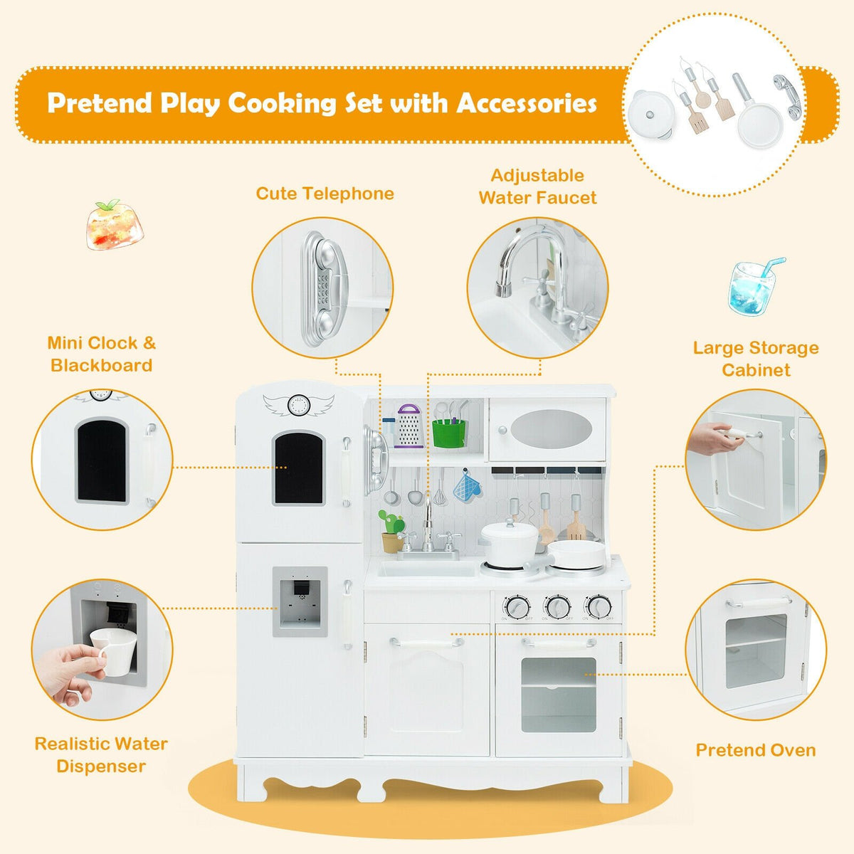 Kitchen Pretend Play Cookware Set Toys for Kids with Water Dispenser view 9