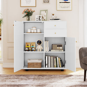 Kitchen Sideboard Buffet Cabinet Coffee Bar Cabinet with 2 Drawers 2 Doors and 3 Adjustable Shelves-White view 2