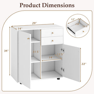 Kitchen Sideboard Buffet Cabinet Coffee Bar Cabinet with 2 Drawers 2 Doors and 3 Adjustable Shelves-White view 5