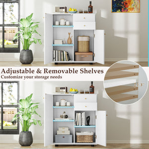 Kitchen Sideboard Buffet Cabinet Coffee Bar Cabinet with 2 Drawers 2 Doors and 3 Adjustable Shelves-White view 6