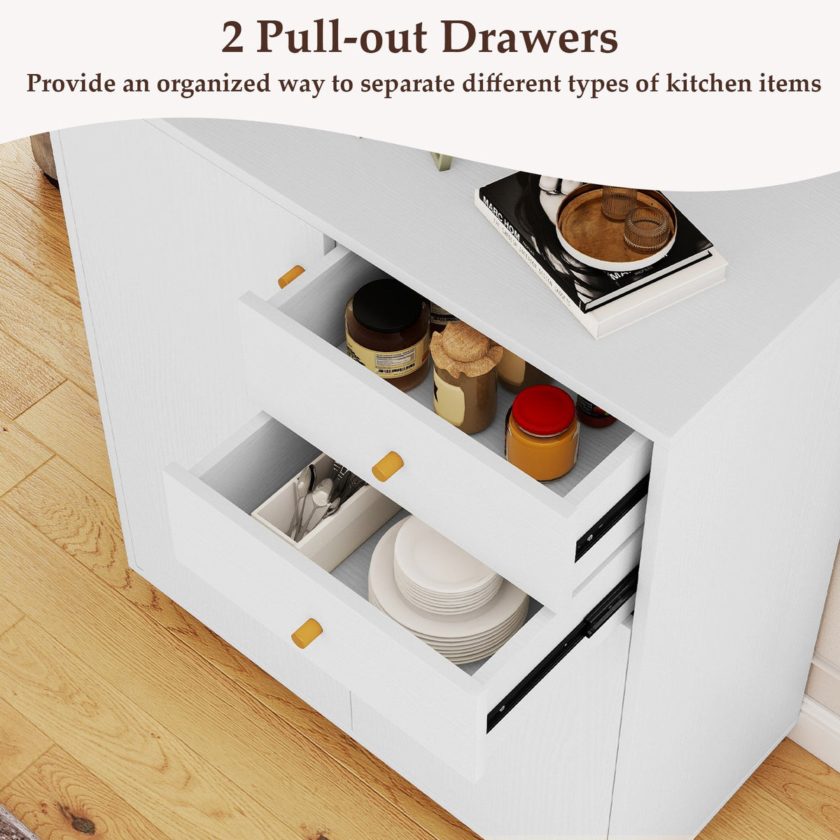 Kitchen Sideboard Buffet Cabinet Coffee Bar Cabinet with 2 Drawers 2 Doors and 3 Adjustable Shelves-White view 7
