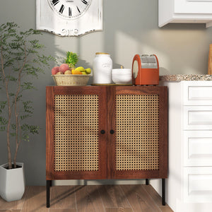 Kitchen Sideboard with 2 Rattan Doors and Adjustable Shelf-Walnut view 3