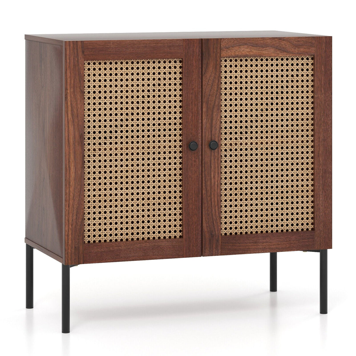 Kitchen Sideboard with 2 Rattan Doors and Adjustable Shelf-Walnut view 4