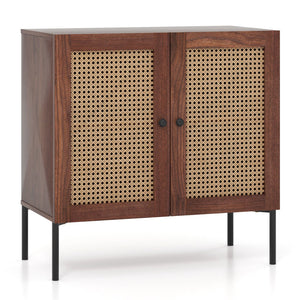 Kitchen Sideboard with 2 Rattan Doors and Adjustable Shelf-Walnut view 4