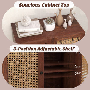 Kitchen Sideboard with 2 Rattan Doors and Adjustable Shelf-Walnut view 7