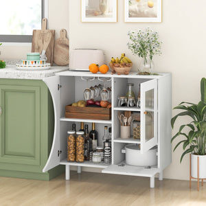 Kitchen Sideboard with Glasses Holder for Living Room Dining Room-White view 2