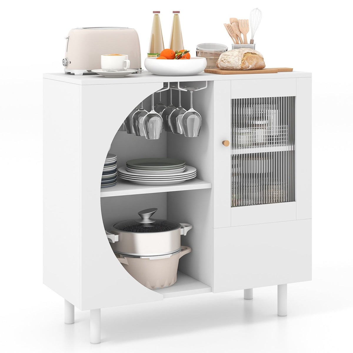 Kitchen Sideboard with Glasses Holder for Living Room Dining Room-White view 4