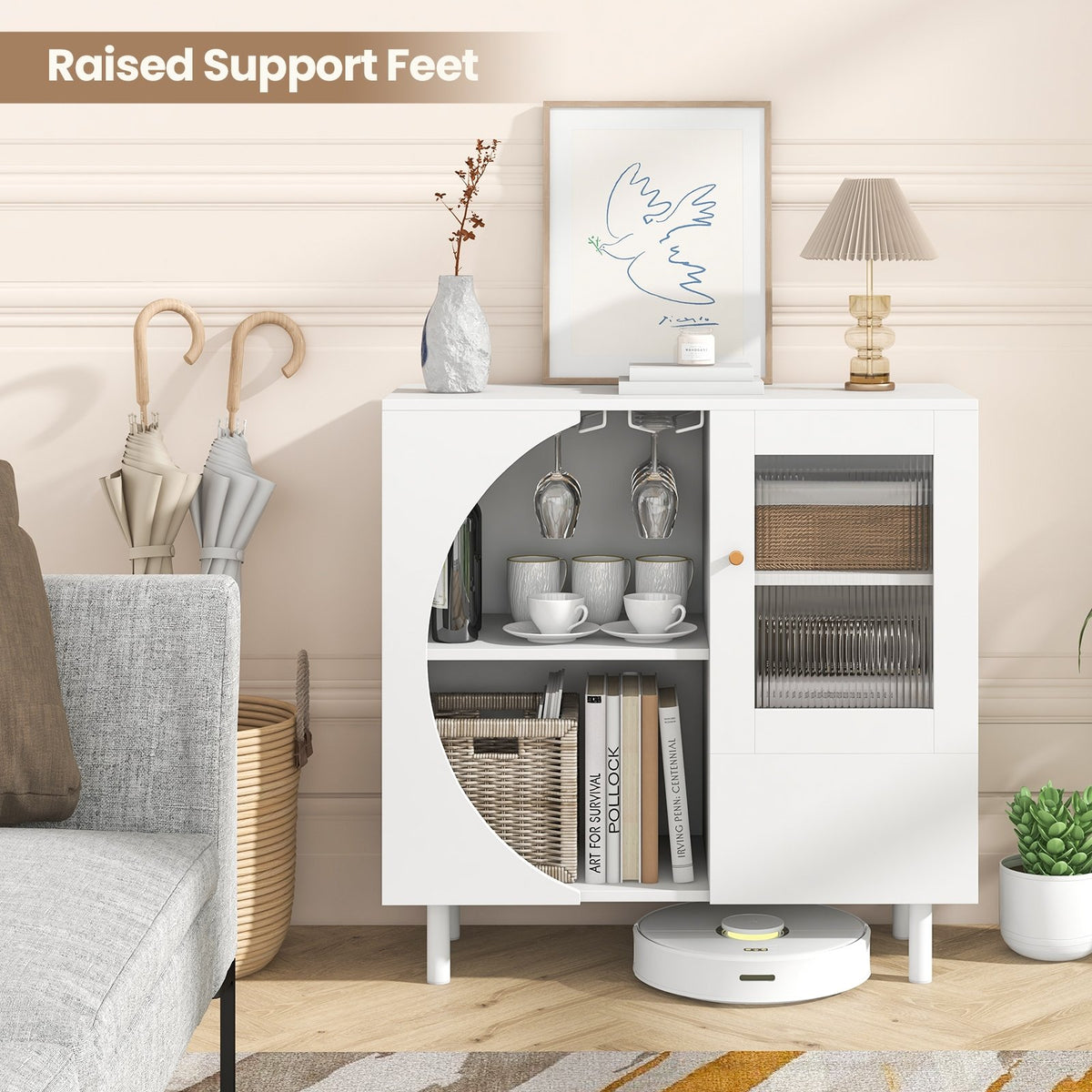 Kitchen Sideboard with Glasses Holder for Living Room Dining Room-White view 8