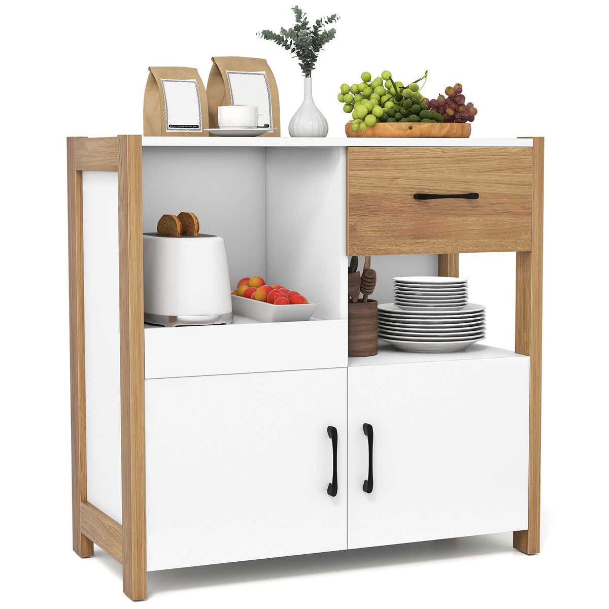 Kitchen Storage Cabinet with Drawer Pull-Out Shelf and 2 Doors-White view 4