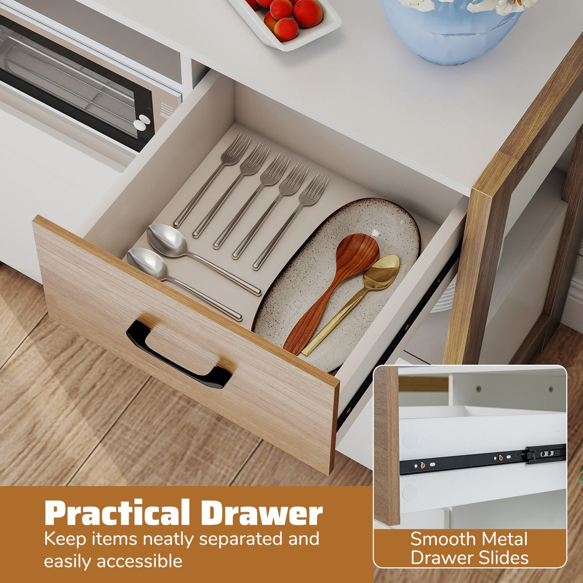 Kitchen Storage Cabinet with Drawer Pull-Out Shelf and 2 Doors-White view 7