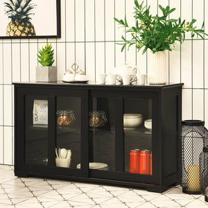 Kitchen Storage Cabinet with Glass Sliding Door-Black view 2
