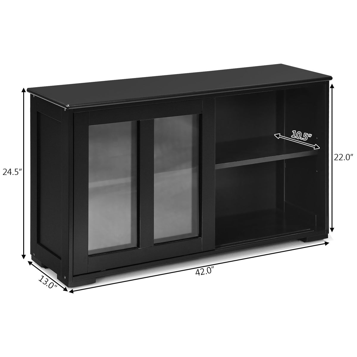 Kitchen Storage Cabinet with Glass Sliding Door-Black view 5