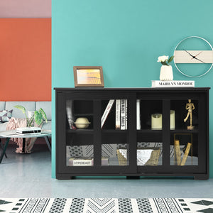 Kitchen Storage Cabinet with Glass Sliding Door-Black view 7