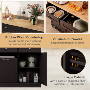 Kitchen Tilt Out Trash Cabinet with 2 Drawers and Adjustable Shelf-Brown view 7