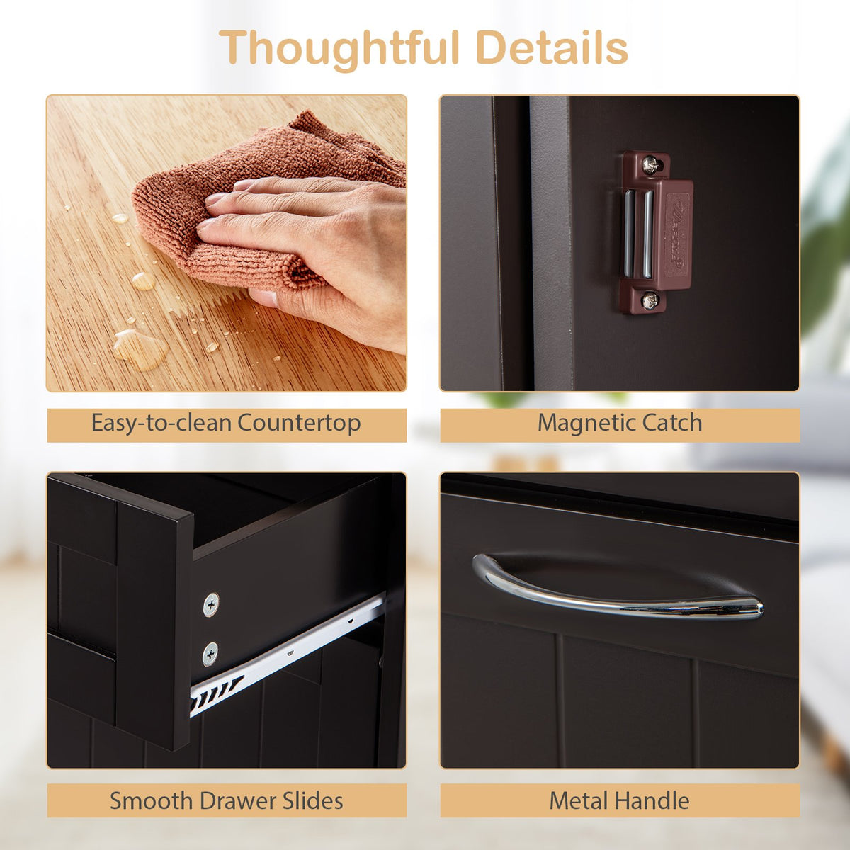 Kitchen Tilt Out Trash Cabinet with 2 Drawers and Adjustable Shelf-Brown view 8