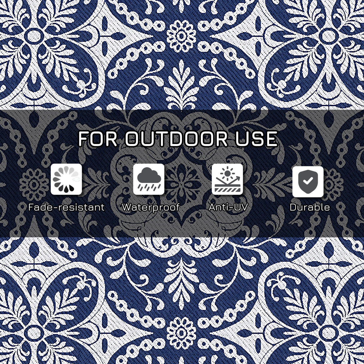 Portable Outdoor Rug with Carry Bag, 9' x 18' Reversible Mat, Waterproof Plastic Straw RV Rug for Backyard, Deck, Picnic, Beach, Camping, Blue & White Flower
