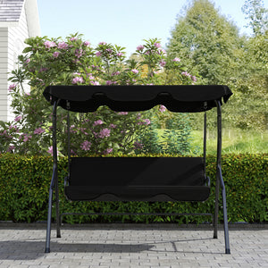 Outdoor Porch Swing with Adjustable Canopy, 3-Seater Patio Swing Chair with Cushion, Black – view 6