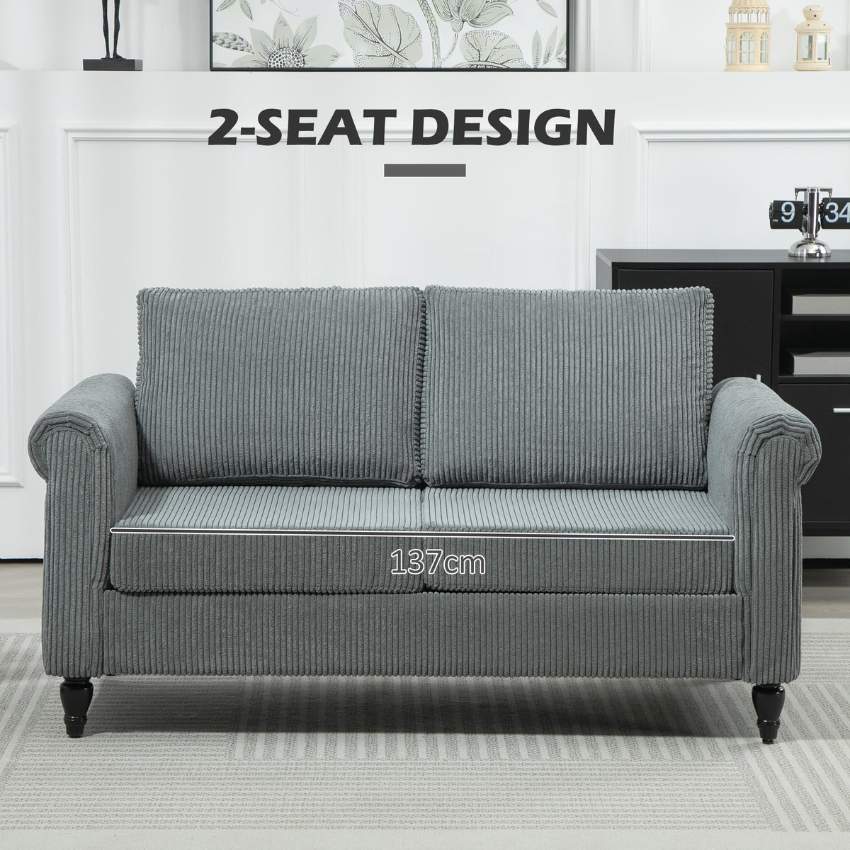 Vintage Loveseat, Upholstered Love Seat Furniture, Chenille-feel Fabric 2 Seater Sofa Couch with Rolled – view 26