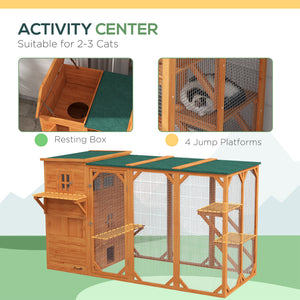 Wooden Cat Catio, 76"L Walk in Outdoor Cat House with Asphalt Roof, Platforms, Lockable Doors – view 10