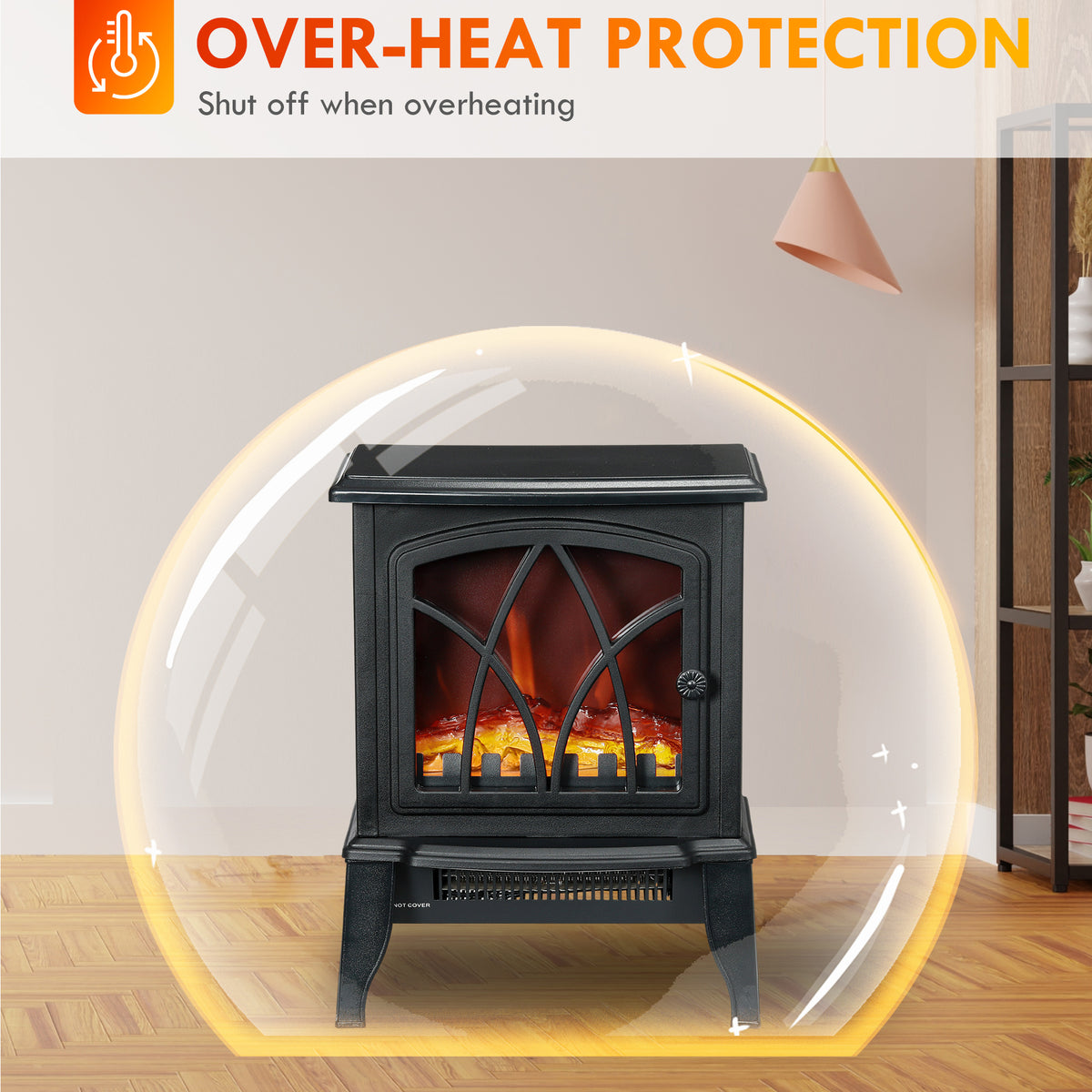 Electric Fireplace Heater, Freestanding Fireplace Stove with Realistic Flame and Overheat Protection – view 5