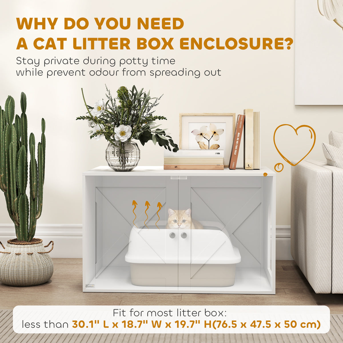 Cat Litter Box Enclosure with Double Doors, Handles, Fit Most of Cat and Litter Box, 31.5" x 21" x 20", White