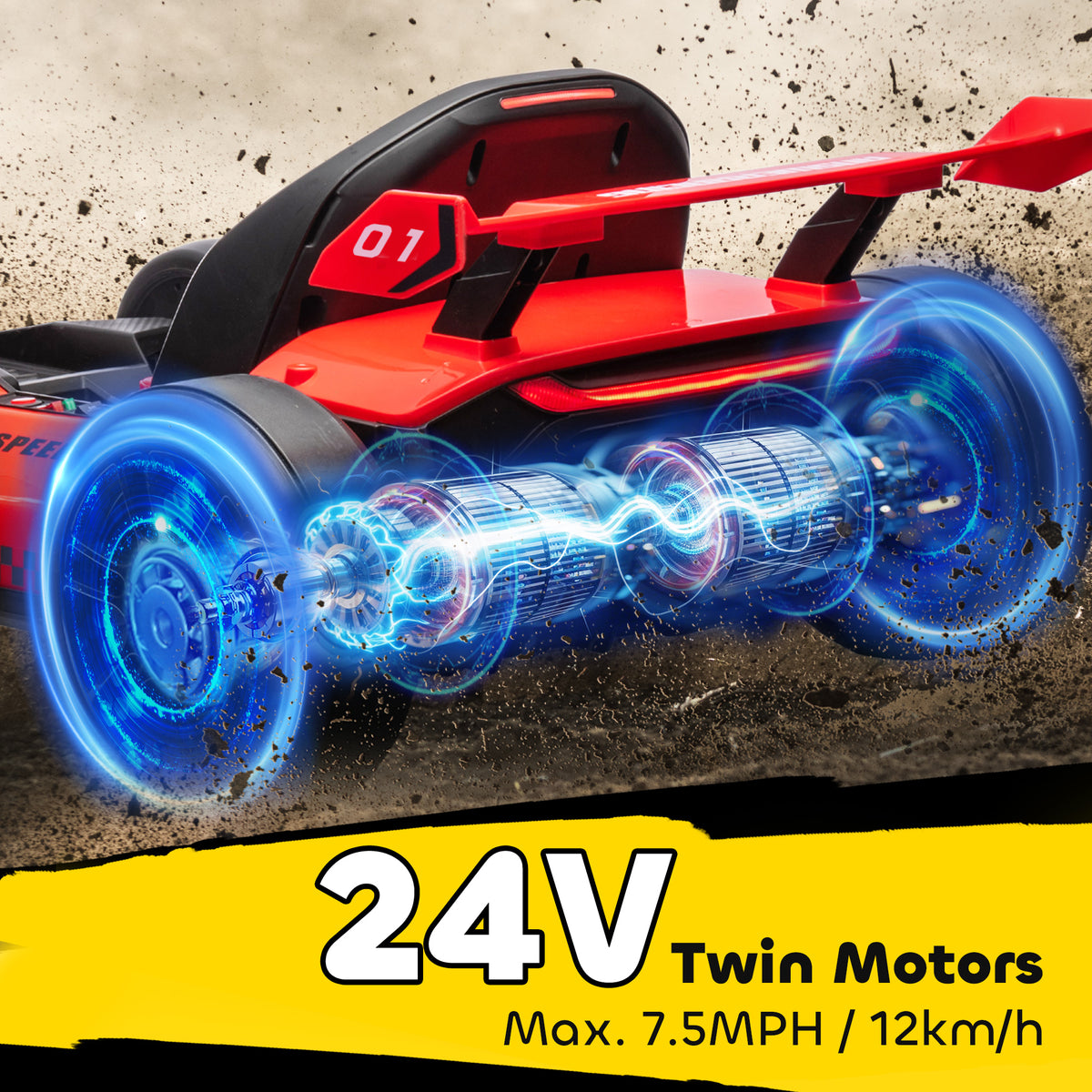 Aosom 24V Electric Go Kart, Battery Powered Kids Drift Kart with Adjustable Seat, Seat Belt, Horn, Music, Light
