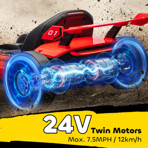 Aosom 24V Electric Go Kart, Battery Powered Kids Drift Kart with Adjustable Seat, Seat Belt, Horn, Music, Light