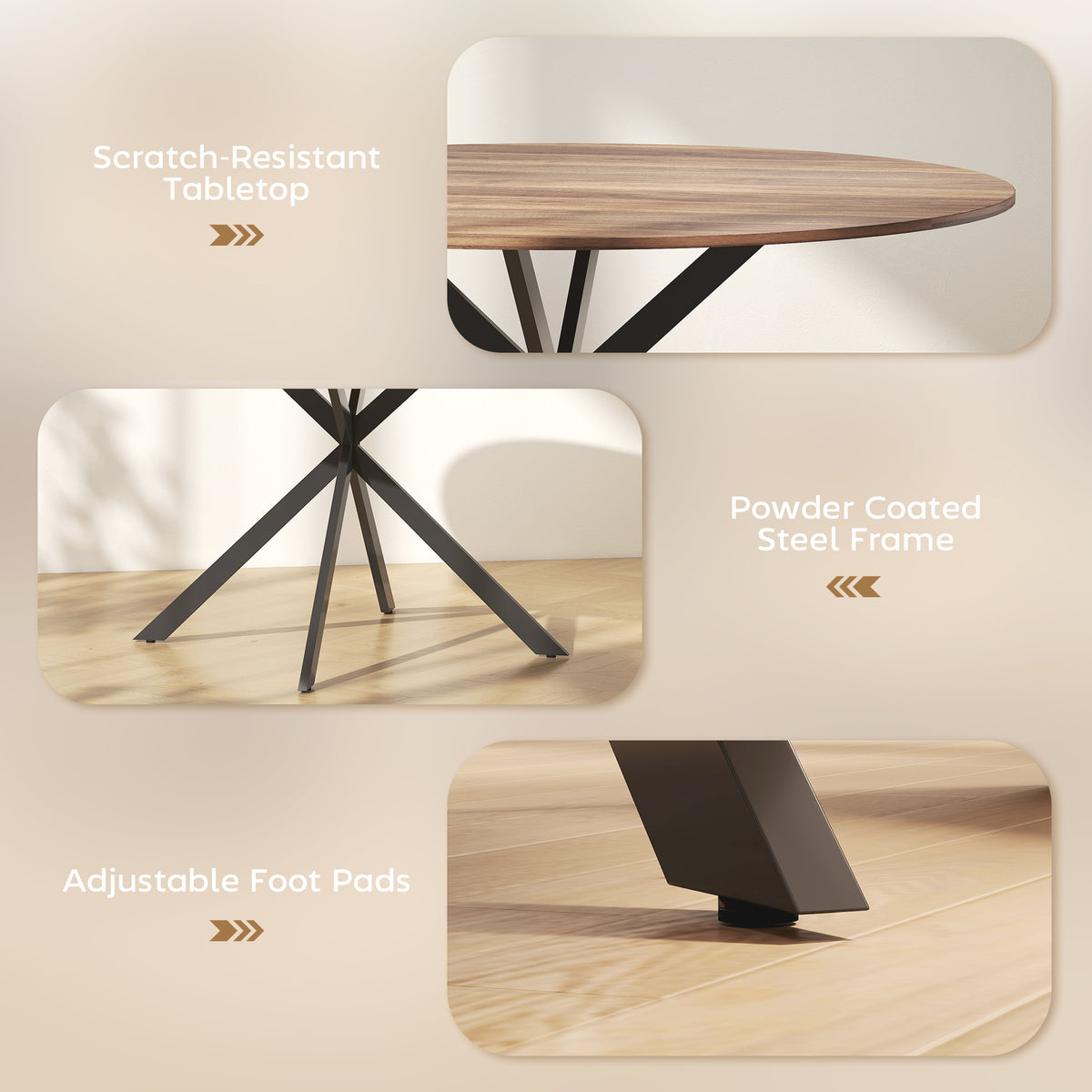 47" Round Kitchen Table for 4, Industrial Dining Table with Steel Legs for Dining Room, Dark Brown and Black