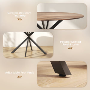 47" Round Kitchen Table for 4, Industrial Dining Table with Steel Legs for Dining Room, Dark Brown and Black