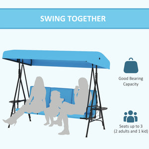 3-Seat Outdoor Porch Swing Patio Swing with Adjustable Canopy, Side Tray, Removable Cushion for Garden – view 3