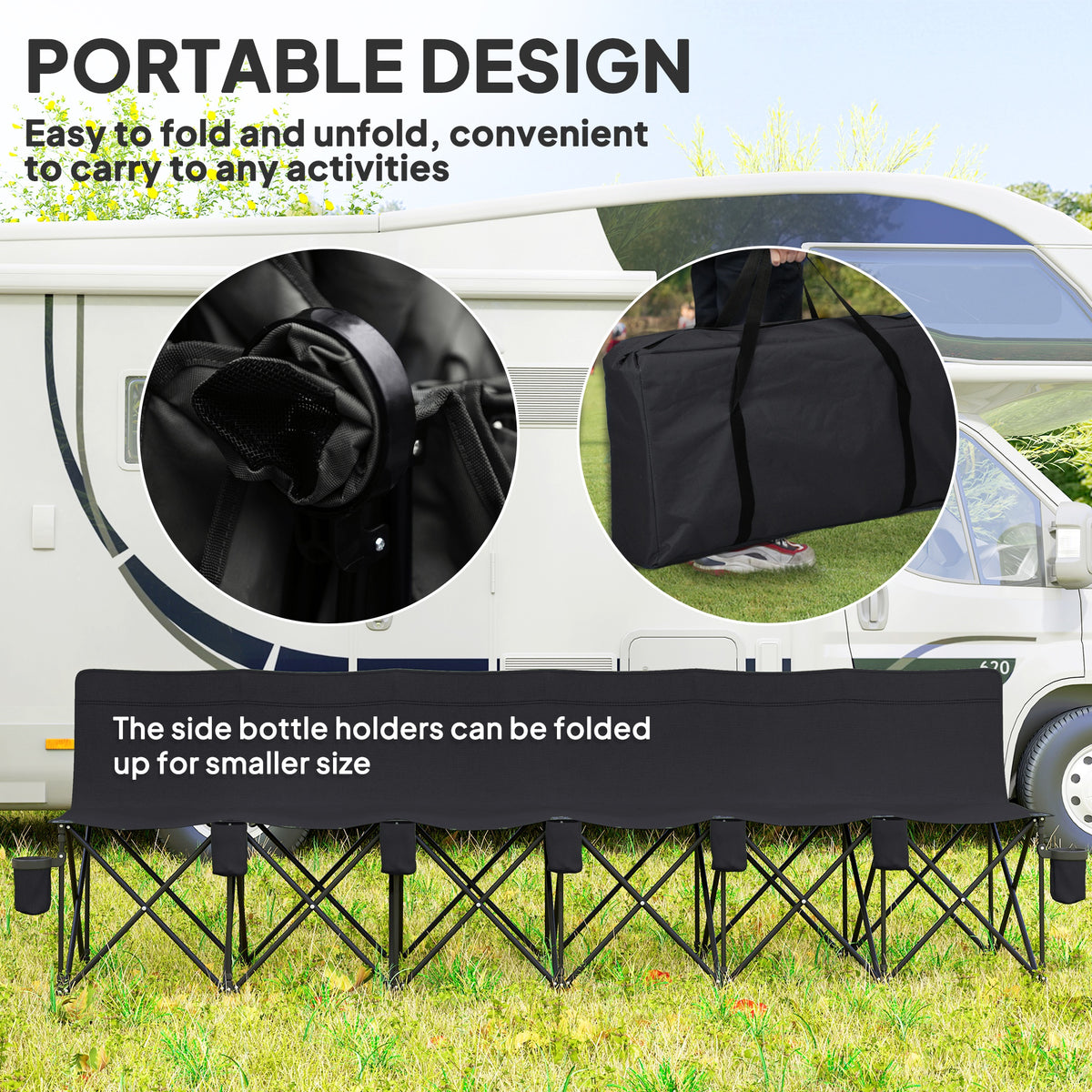 6 Seat Folding Camping Chair with Cup Holder and Carrying Case for Camping, Picnic, Sport Events, Black – view 3
