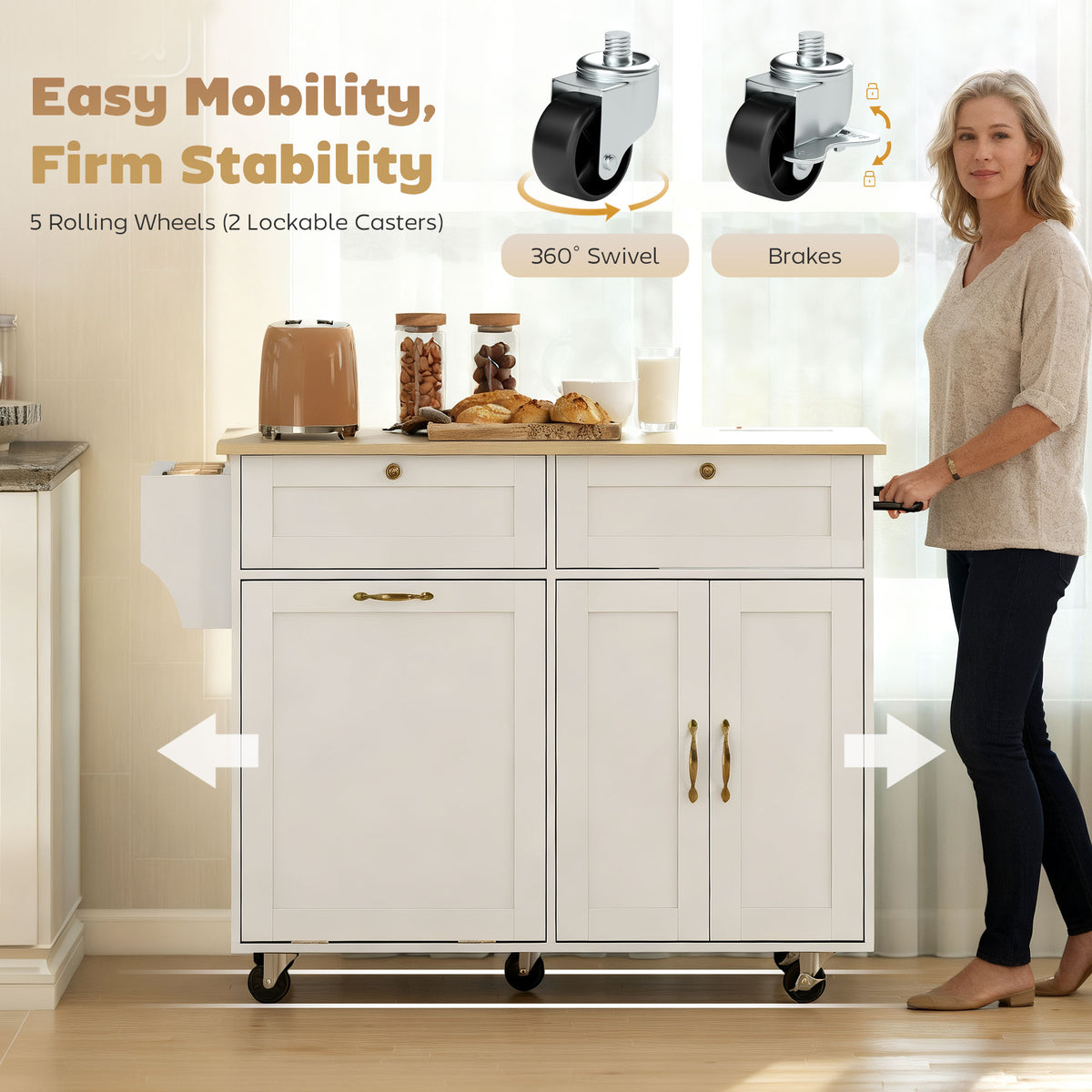 Kitchen Island Cart with Charging Station and Drop Leaf – view 13