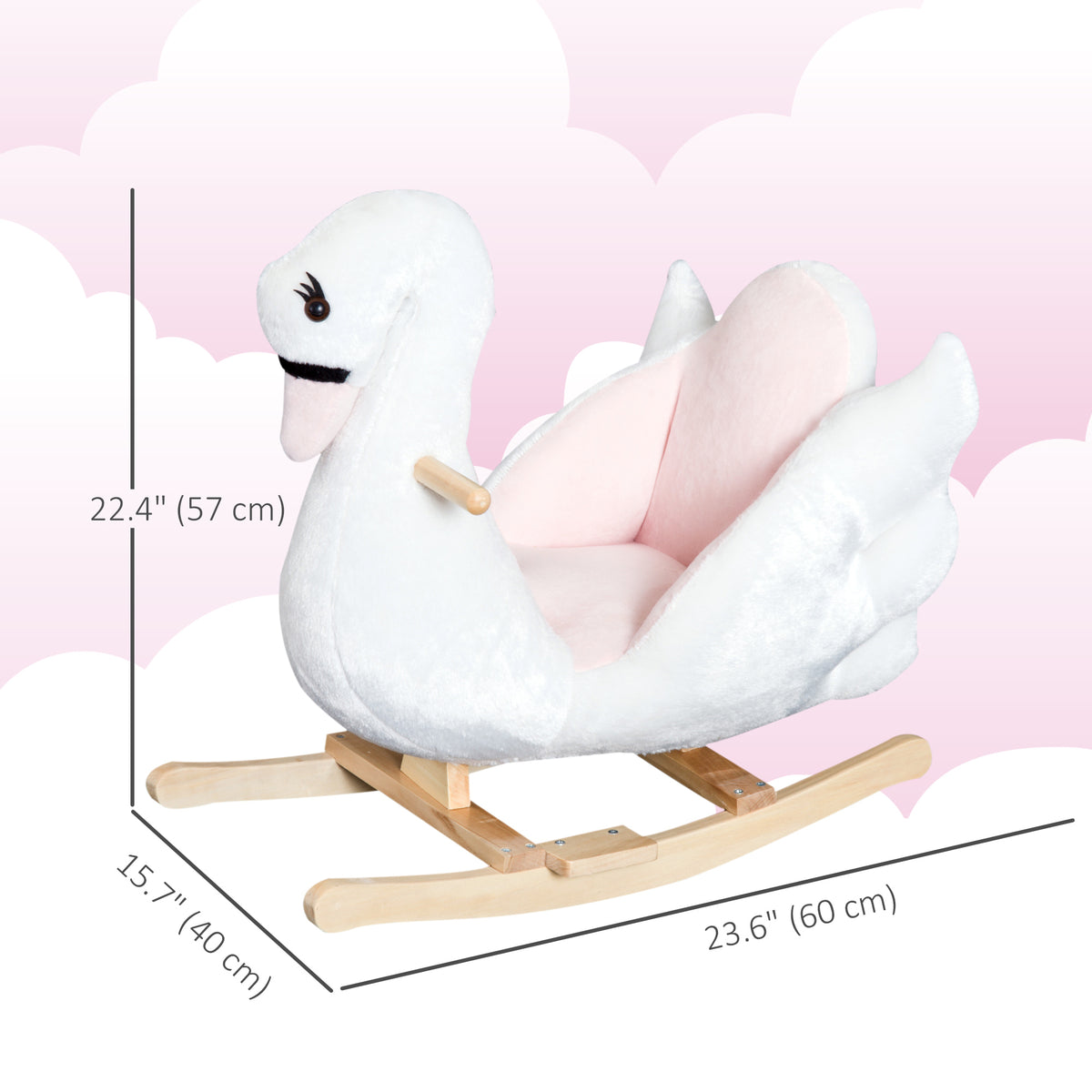 Qaba Soft Warm Kids Rocking Horse Child Plush Ride On Toy Swan Style Playtime with Lullaby Song White